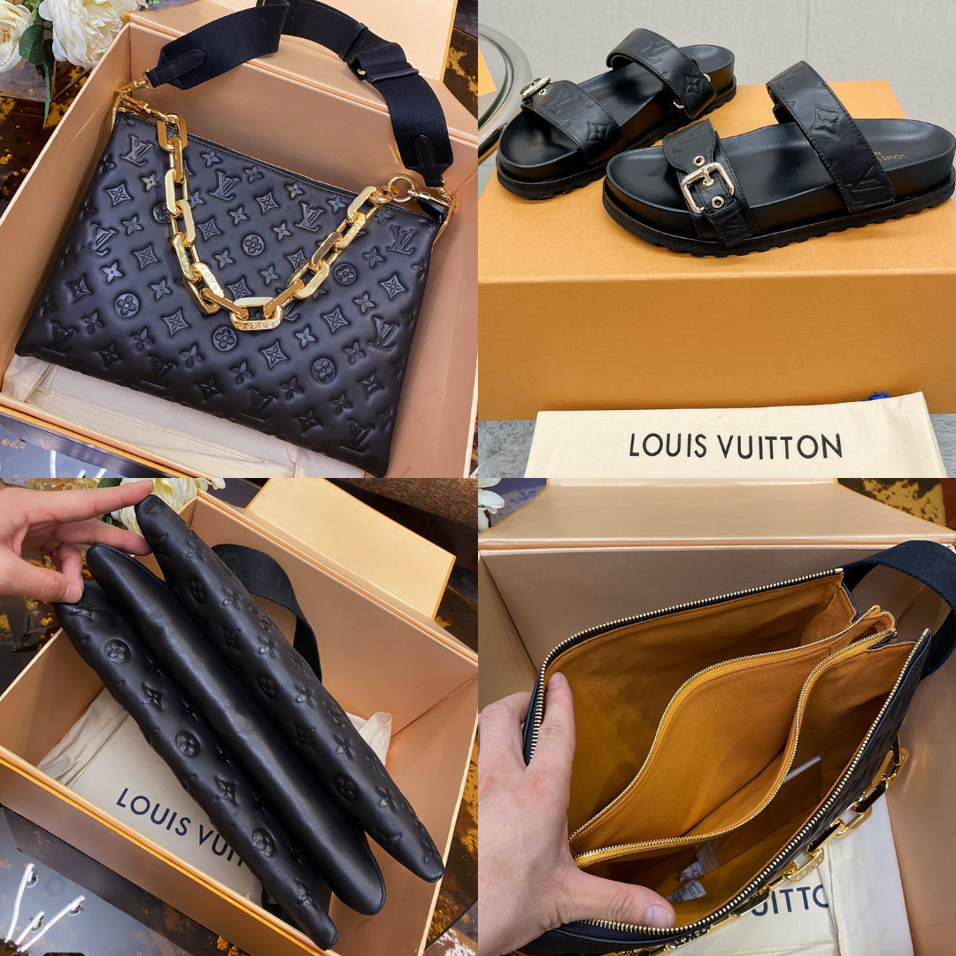 Black LV Sandal and Bag Set